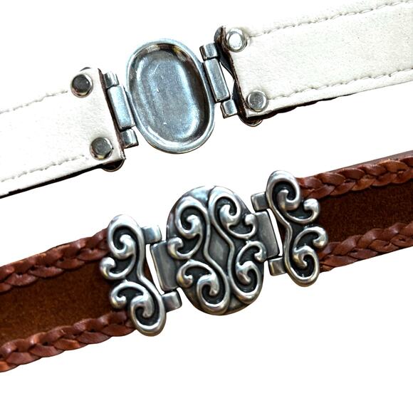 Coldwater Creek ladies brown leather & suede belt silver buckle & panels Size L main image 7